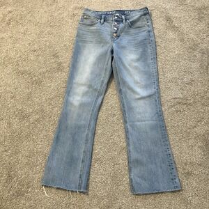 J. Crew Boot Crop Light Wash Button Fly Blue Jeans Raw Hem Size 27T